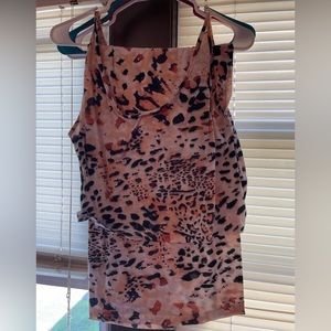 Plus size animal print 2 piece skirt shirt